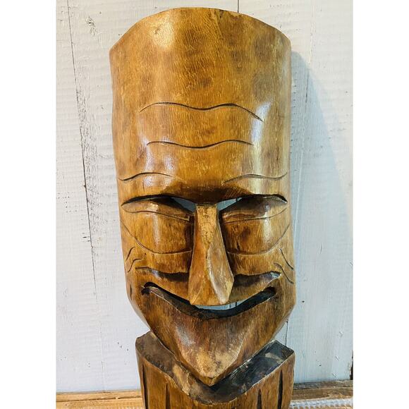 Vintage Hand Carved Wooden Folk Art Face Mask Mexico 18" Tall - Picture 2 of 11